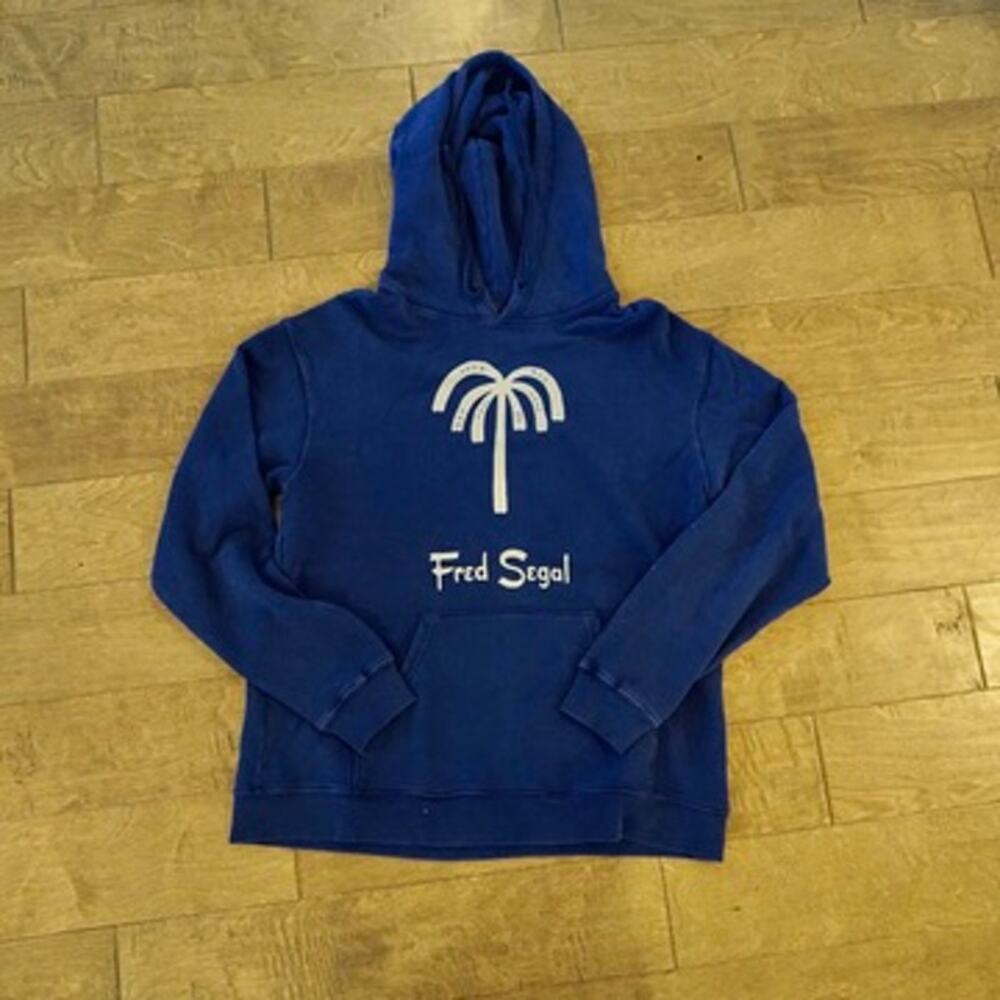 Fred Segal Palm Tree Graphic Hoodie Royal Blue Made in USA Sz M